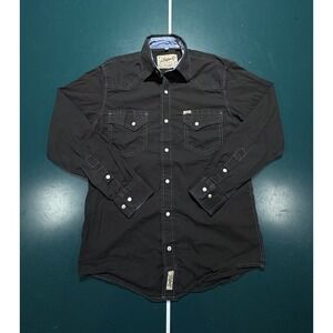 Rafter C Cowboy Collection Pearl Snap Shirt Men Small Black Long Sleeve Western
